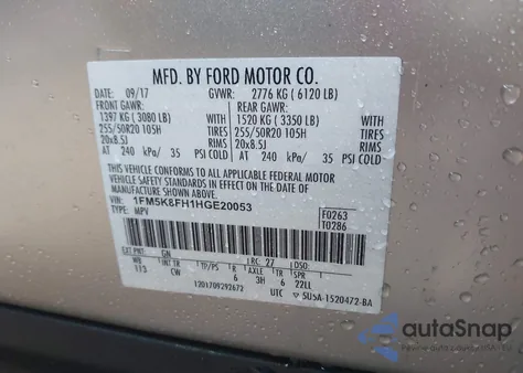 2017 Ford Explorer Limited from USA, damaged, VIN 1FM5K8FH1HGE20053